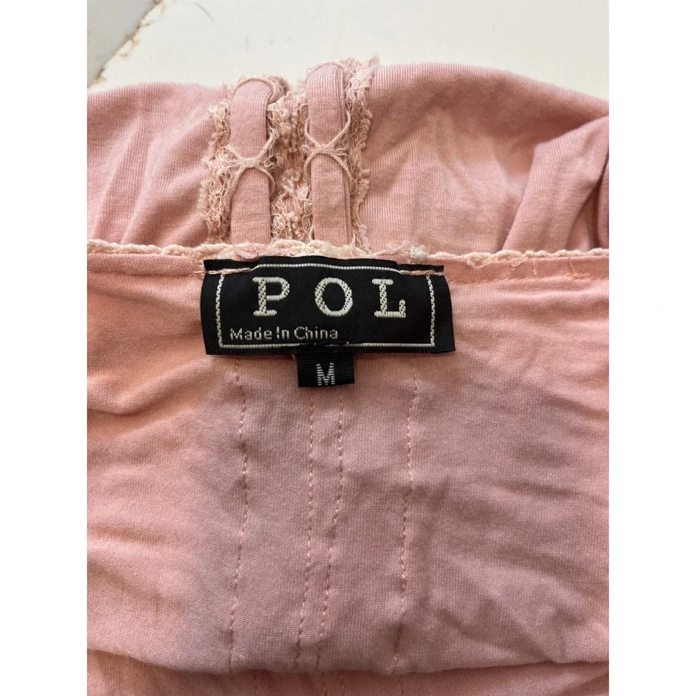 POL Pink Crochet Lace Trim Open Front Sleeveless Cardigan Vest Womens M Boho